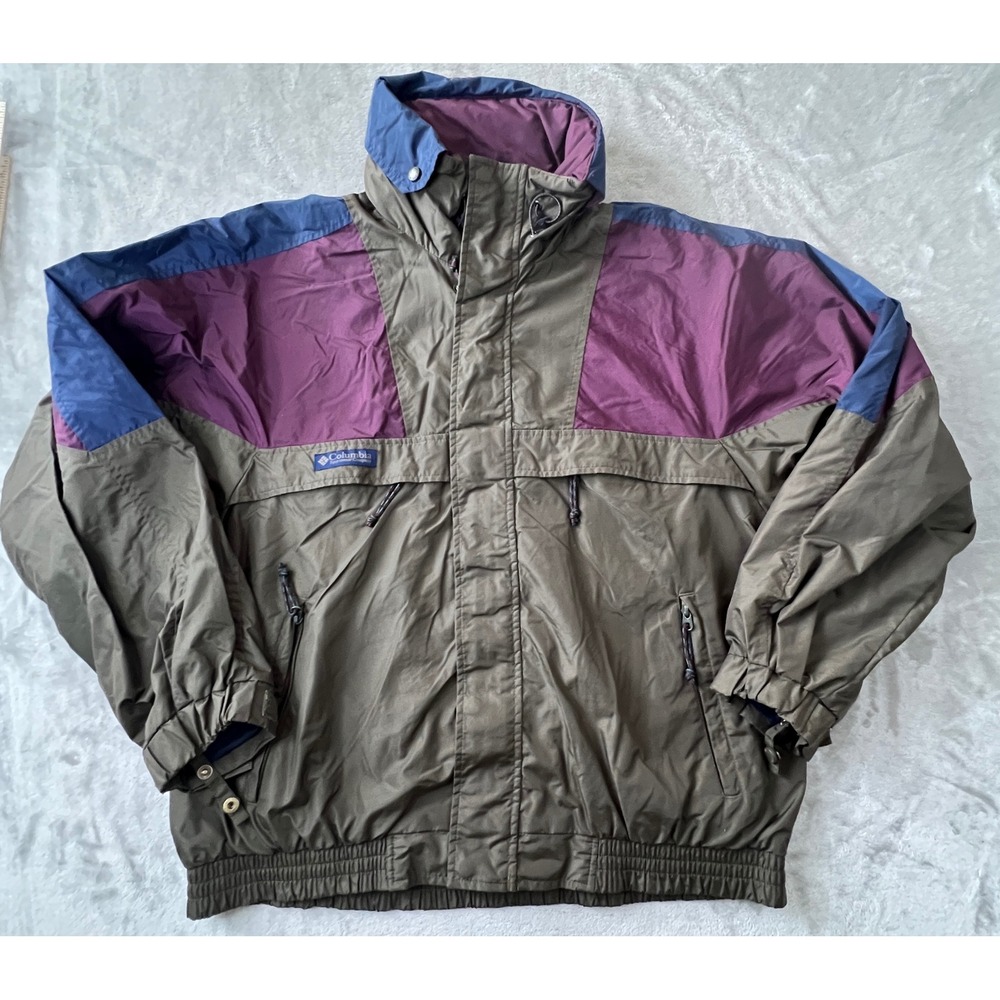 VTG Columbia Windbreaker Jacket Mens L Green Purple Blue Colorblock XM5030